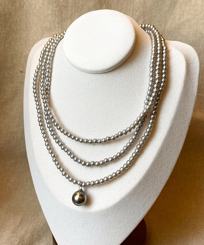 Collar con colgante de suéter con perlas de aleación de cobre gris artístico