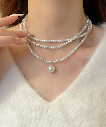 Collar con colgante de suéter con perlas de aleación de cobre gris artístico