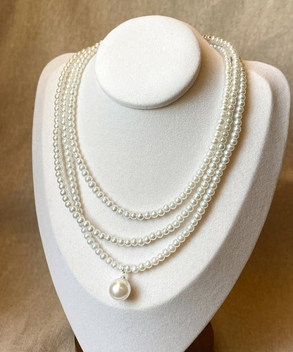 Collar con colgante de suéter con perlas de aleación de cobre gris artístico