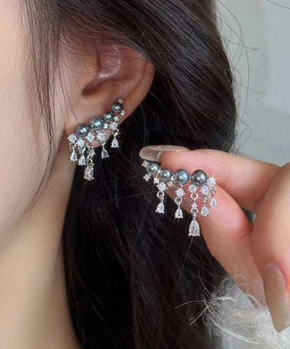 Ohrstecker aus kunstgrauem Kupfer mit Zirkonia-Perlen