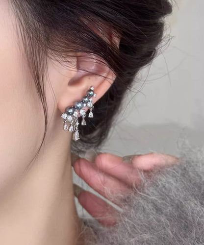 Ohrstecker aus kunstgrauem Kupfer mit Zirkonia-Perlen