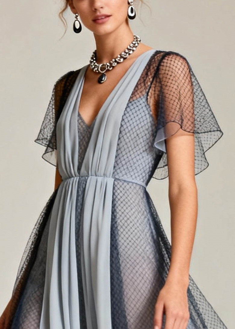 Art Grey Hollow Out Exra Large Hem Tulle Maxi Dresses Summer