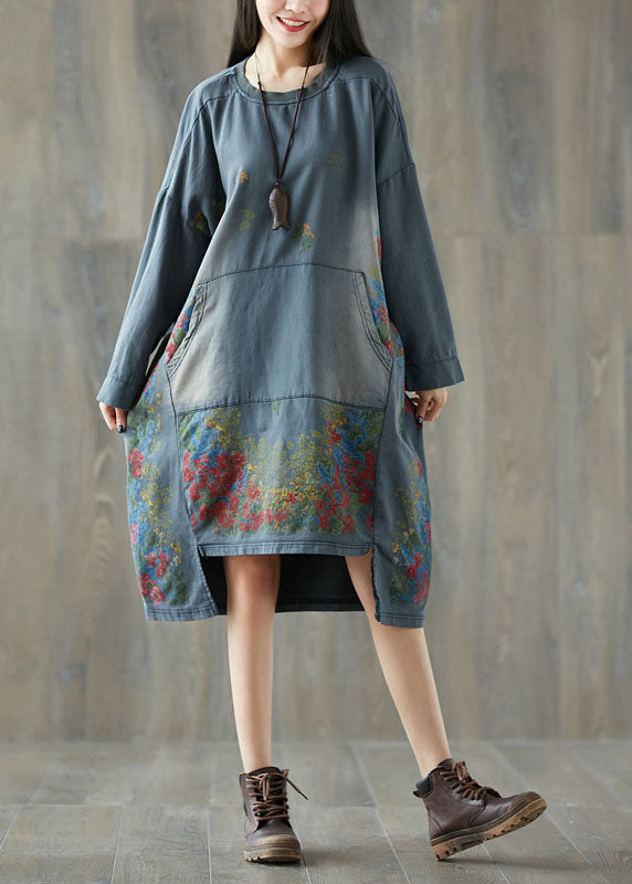 Kunst Grau O-Ausschnitt Asymmetrische Pullover Streetwear Kleider Frühling