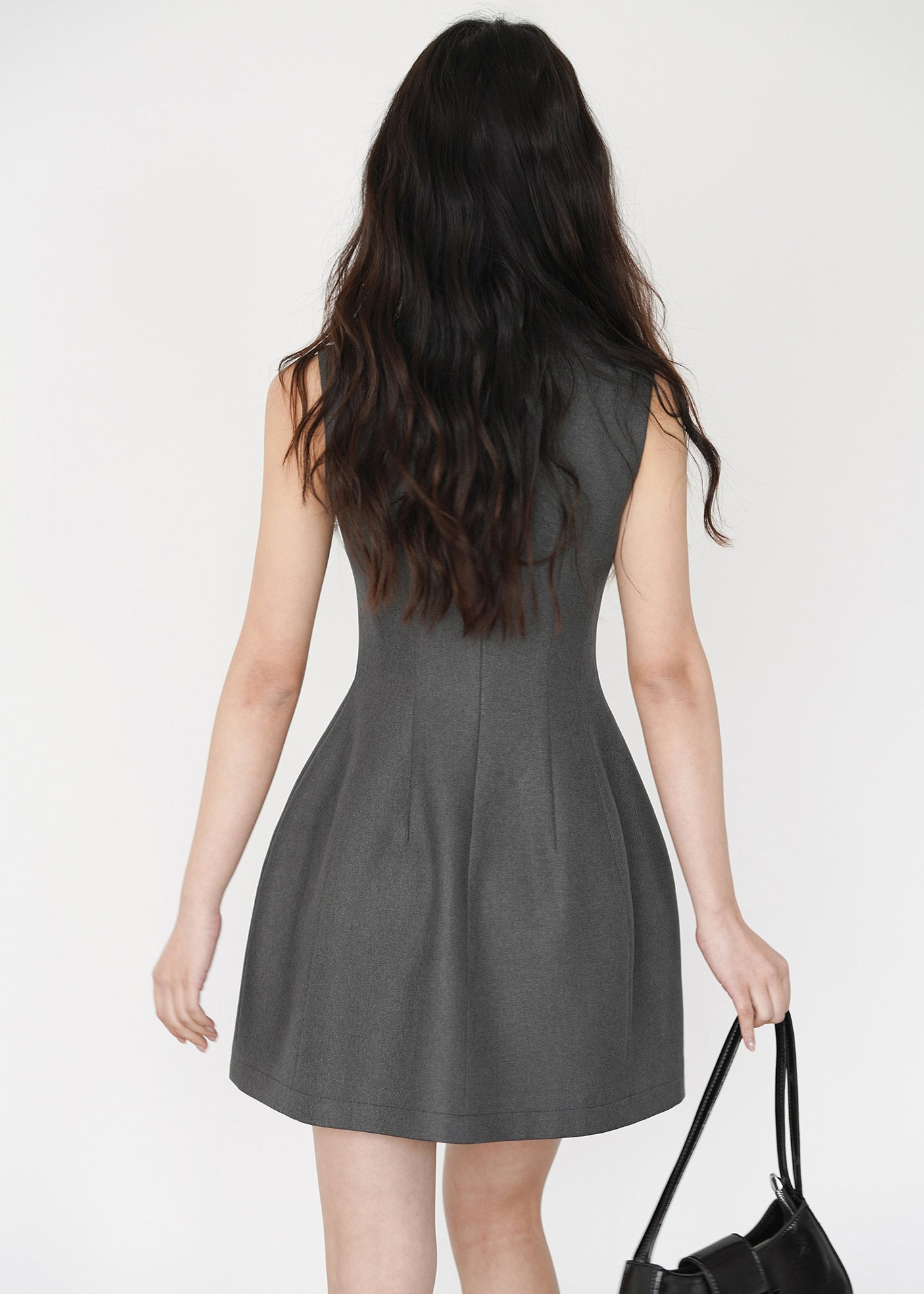 Art Grey O-Neck Silm Fit Cotton Work Dresses Sleeveless