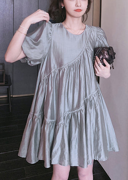 Art Grey Oversized Wrinkled Silk Day Dress Summer