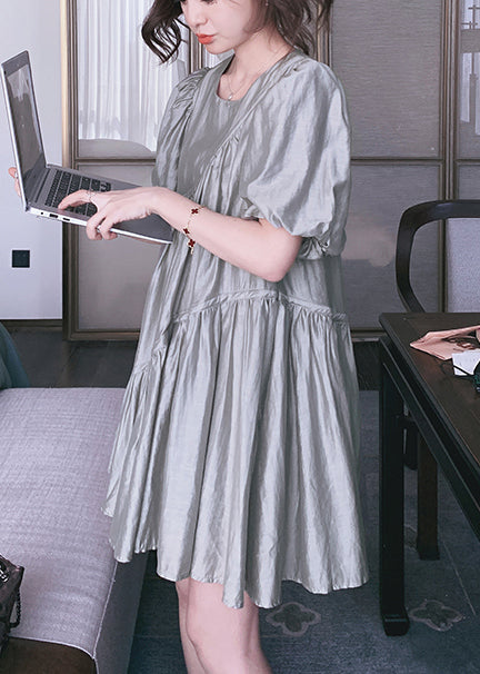 Art Grey Oversized Wrinkled Silk Day Dress Summer