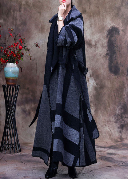 Art Grey Peter Pan Kragen Print Plaid Winter Woll Langarm Trenchcoat