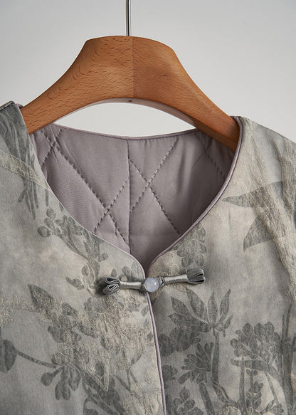 Chalecos gruesos de plumas con estampado de patchwork en gris artístico para invierno