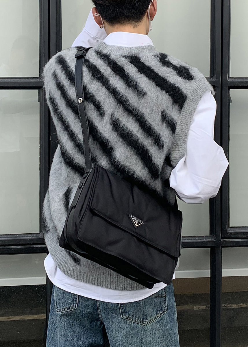 Art Grey V Neck Striped Knit Mens Vest Sleeveless
