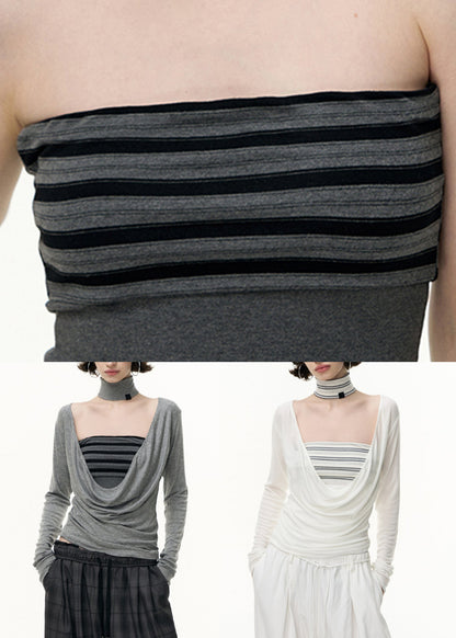 Zweiteiliges Set aus grauem, gestreiftem Tanktop und T-Shirt aus Baumwolle für den Frühling