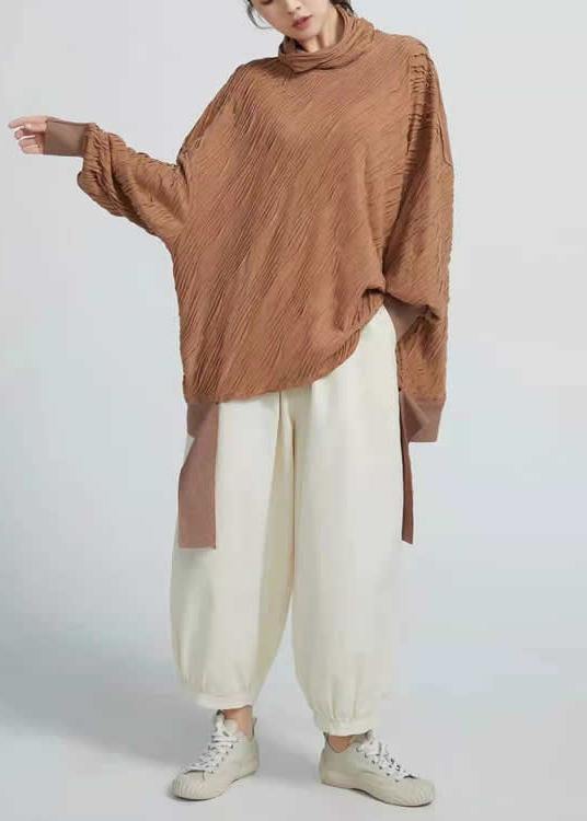 Art High Neck cotton spring Tunics for women Shape Pink Shirts - SooLinen