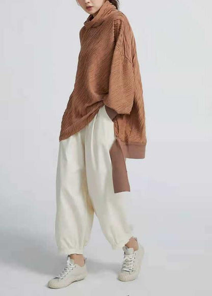 Art High Neck cotton spring Tunics for women Shape Pink Shirts - SooLinen