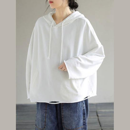 Art Hooded Hole Spring Top Neckline White Blouse - SooLinen