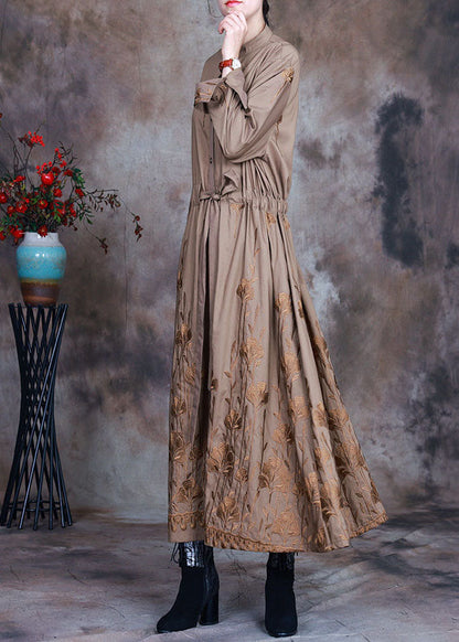 Art Khaki Bestickte Trenchcoats mit Kordelzug für den Frühling