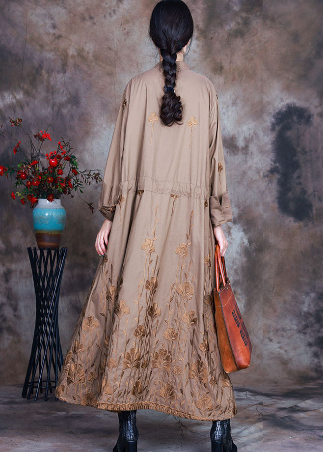 Art Khaki Bestickte Trenchcoats mit Kordelzug für den Frühling