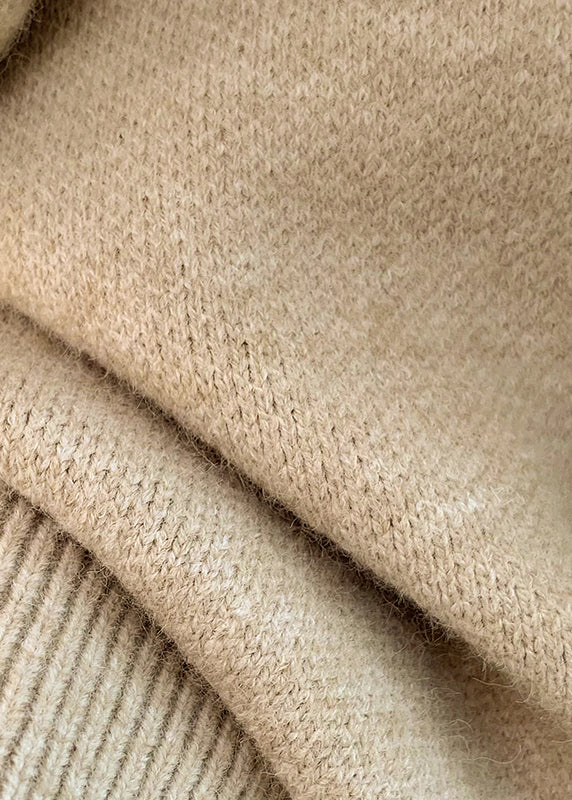 Khakifarbene Kapuzenpullover mit Pelzkragen, warm gestrickt, Winterbekleidung