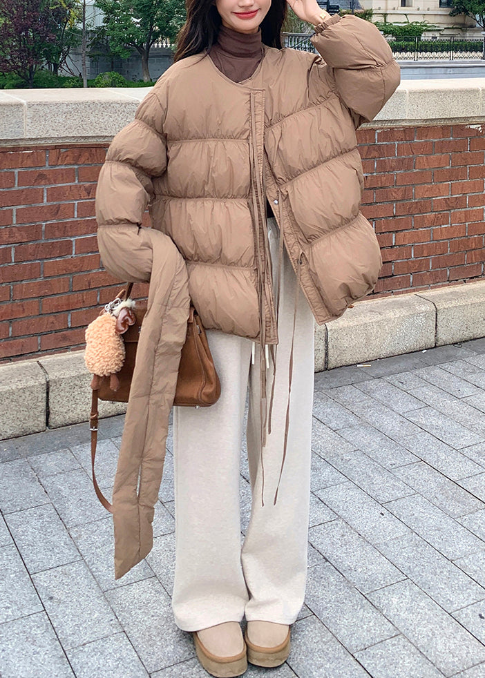 Art Khaki Oversized With Scarf Thick Duck Down Down Coat Winter