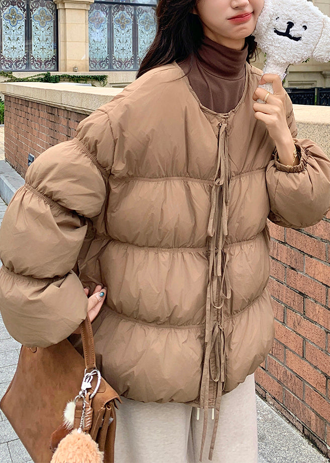 Art Khaki Oversized With Scarf Thick Duck Down Down Coat Winter