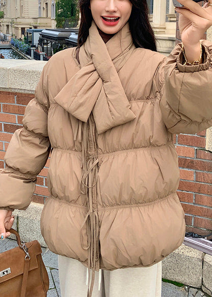 Art Khaki Oversized With Scarf Thick Duck Down Down Coat Winter