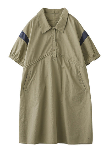 Vestido midi de algodón con botones y patchwork color caqui Art para verano