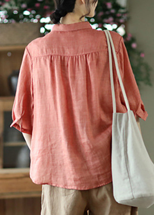 Camisa de lino con botones y cuello Peter Pan color caqui Art de verano