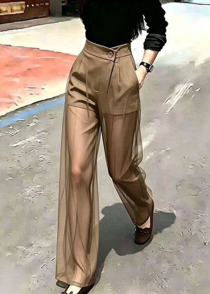 Art Khaki Sheer Draping Tulle Pants Summer