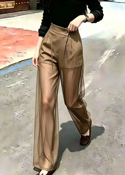 Art Khaki Sheer Draping Tulle Pants Summer