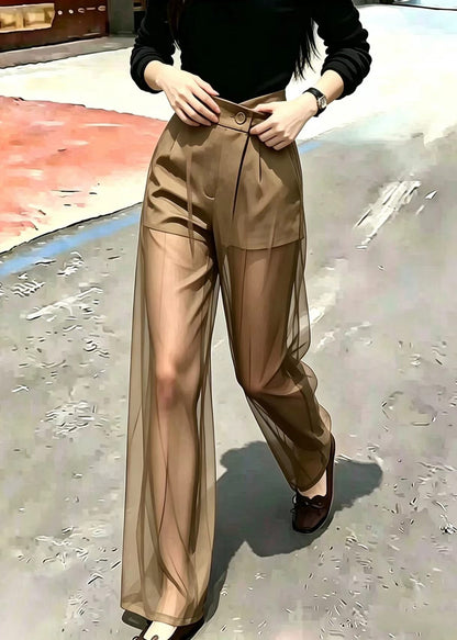 Art Khaki Sheer Draping Tulle Pants Summer
