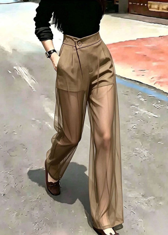 Art Khaki Sheer Draping Tulle Pants Summer