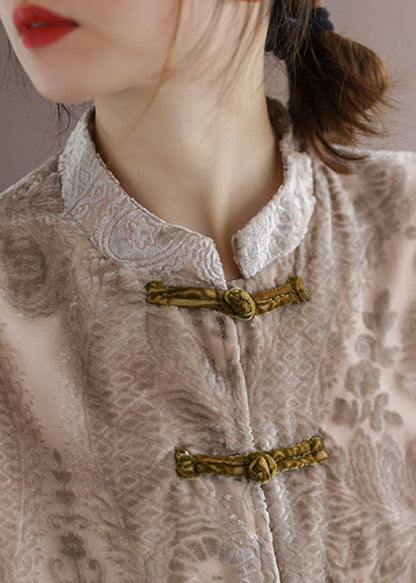 Art Khaki Stehkragen Jacquard Velours Hemd Langarm