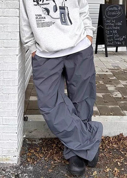 Art Khaki Wrinkled Drawstring Patchwork Cotton Mens Pants Summer