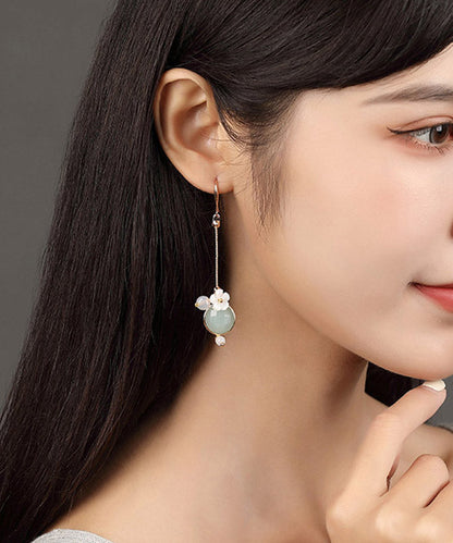 Art Hellgrüne Achat Muschel Blume Farbige Glasur Floral Tropfen Ohrringe