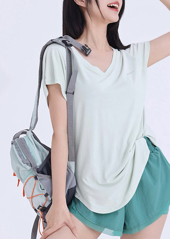 Art Light Green Patchwork Short Sleeve Yoga Tank Tops