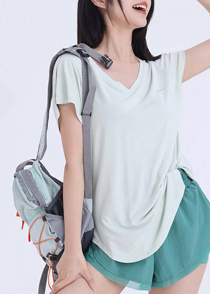 Art Light Green Patchwork Short Sleeve Yoga Tank Tops