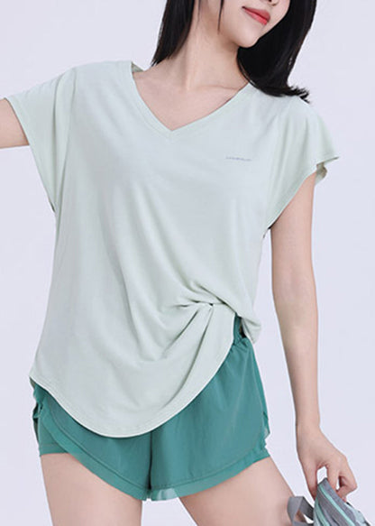 Art Light Green Patchwork Short Sleeve Yoga Tank Tops