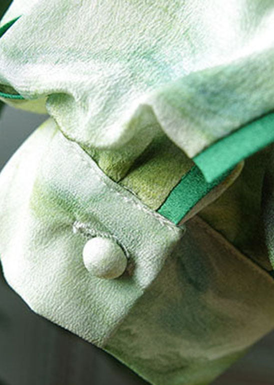 Kunst Hellgrün Stehkragen Knopfdruck Patchwork Seidentops Frühling