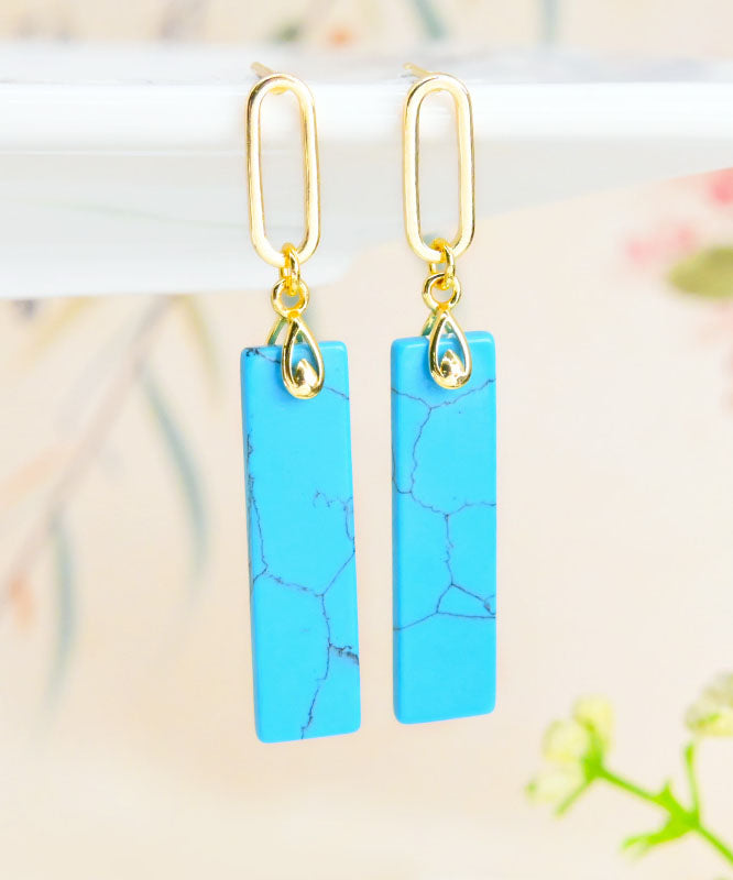 Pendientes colgantes de turquesa dorada en plata de ley verde claro