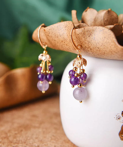 Pendientes colgantes de cristal de oro de 14 quilates en color morado claro