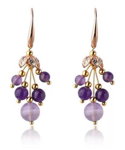 Pendientes colgantes de cristal de oro de 14 quilates en color morado claro