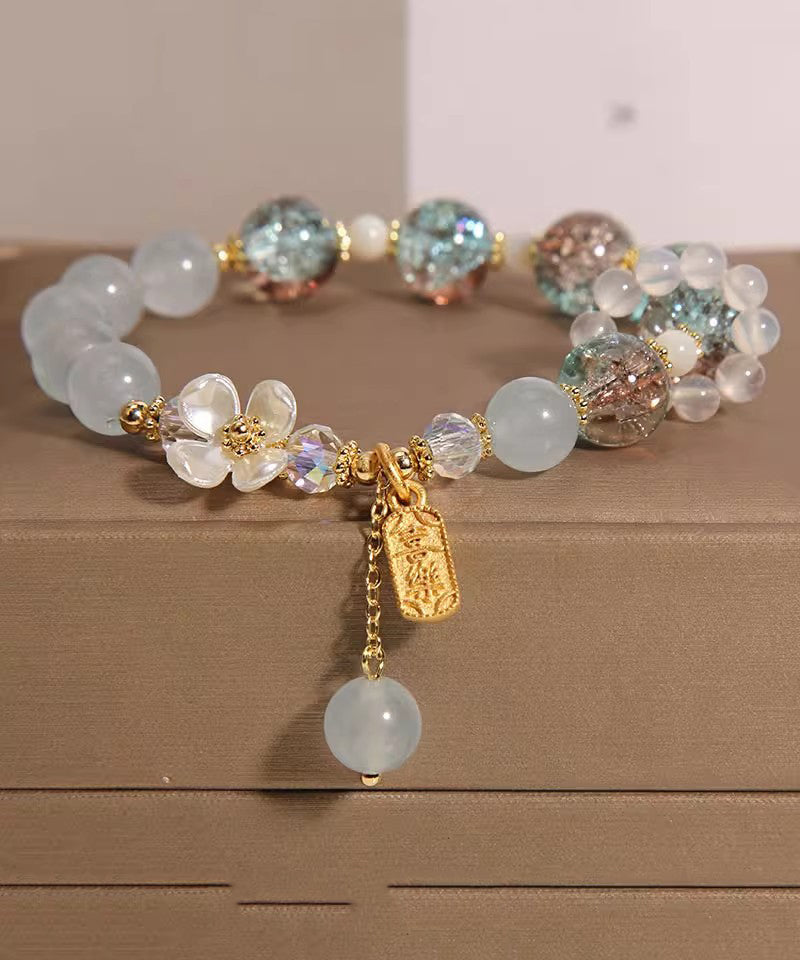 Art Light Lila Kristall Chalcedon Blumen Quaste Charm Armband