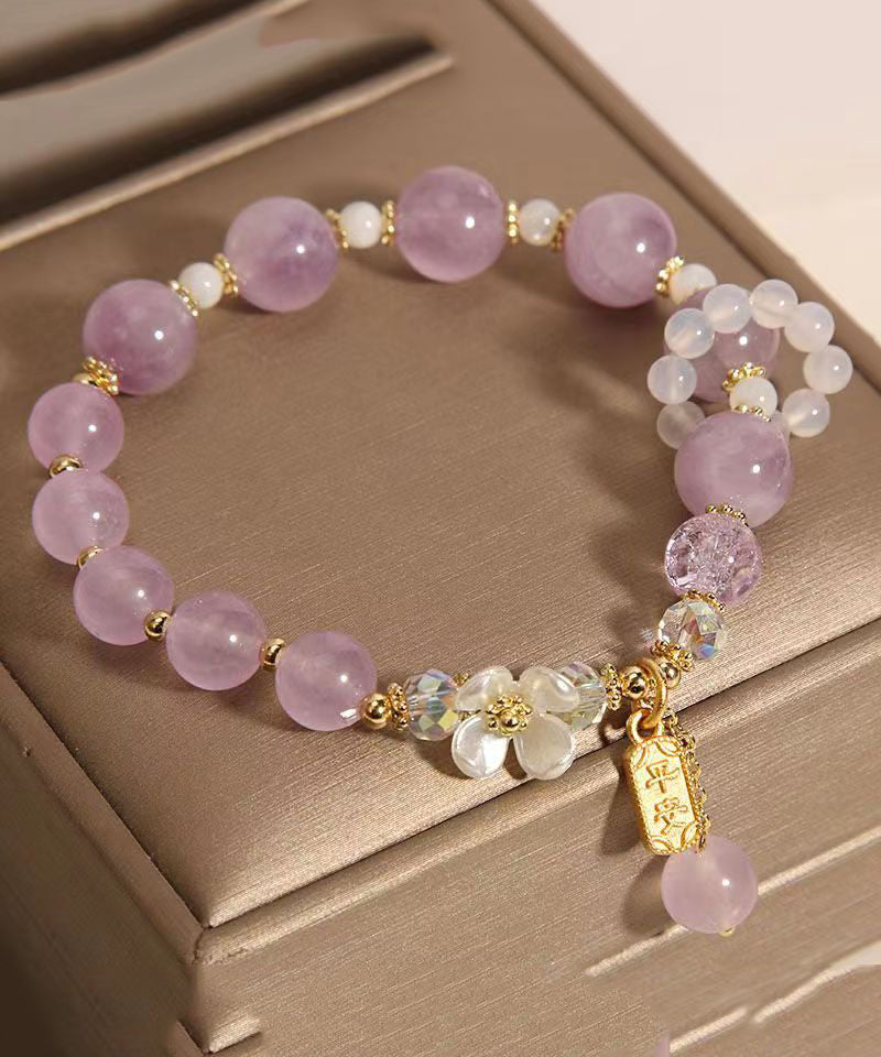 Art Light Lila Kristall Chalcedon Blumen Quaste Charm Armband