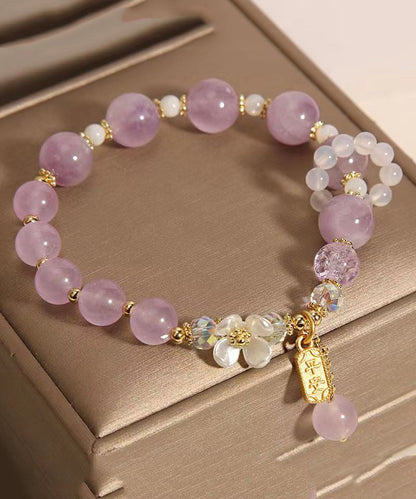 Art Light Lila Kristall Chalcedon Blumen Quaste Charm Armband