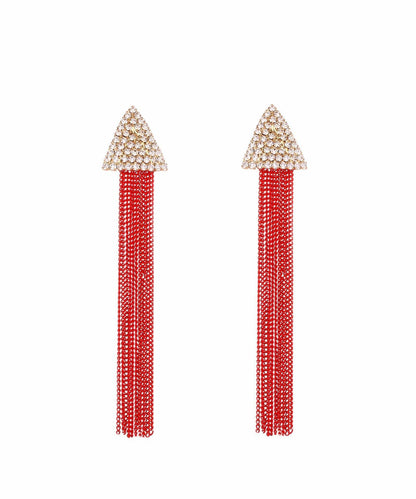 Art Metal Zircon Triangle Tassel Drop Earrings