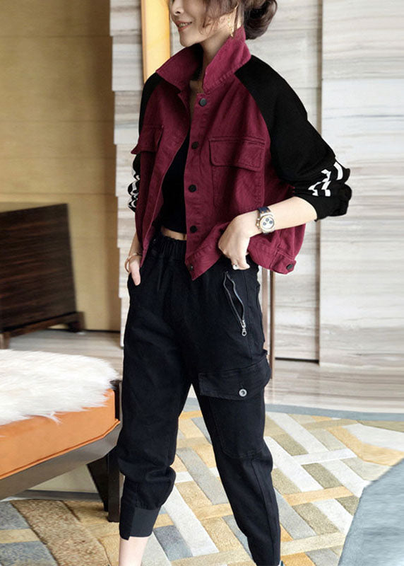 Art Mulberry Patchwork Schwarz Taschen Knopf Herbst Denim Mantel Langarm