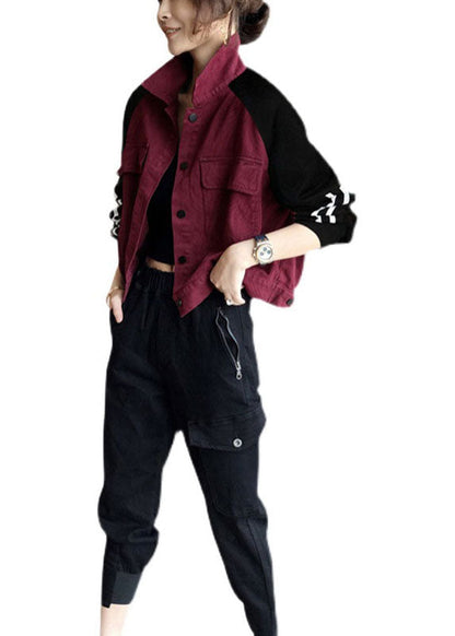 Art Mulberry Patchwork Schwarz Taschen Knopf Herbst Denim Mantel Langarm