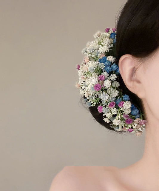 Kunstvolle, mehrfarbige Haarnadel aus Acryllegierung mit floralem Schleierkraut-Motiv in U-Form