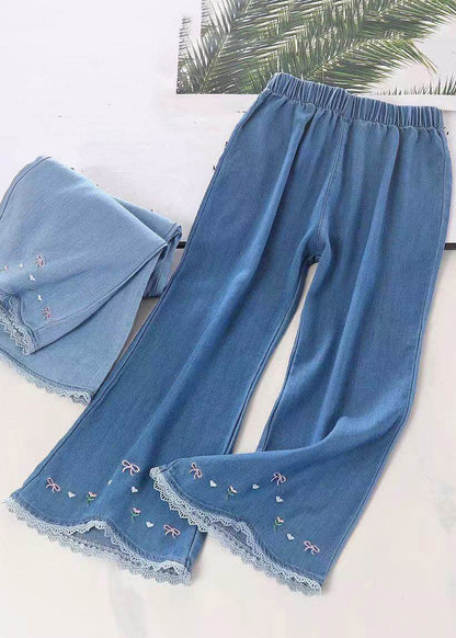Art Navy Embroideried Pockets Kids Ice Silk Jeans Summer
