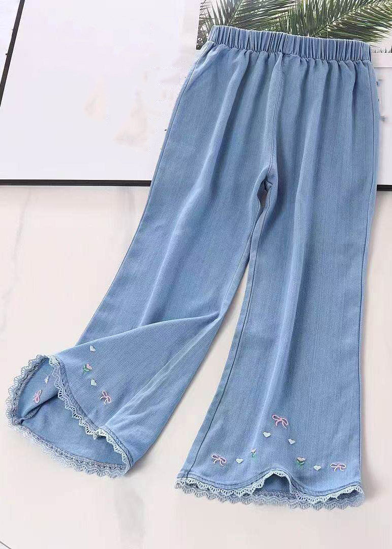 Art Navy Embroideried Pockets Kids Ice Silk Jeans Summer