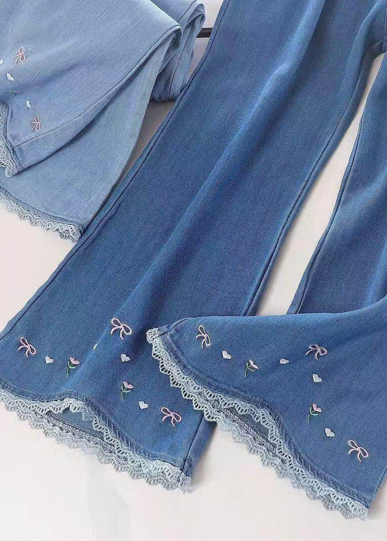 Art Navy Embroideried Pockets Kids Ice Silk Jeans Summer