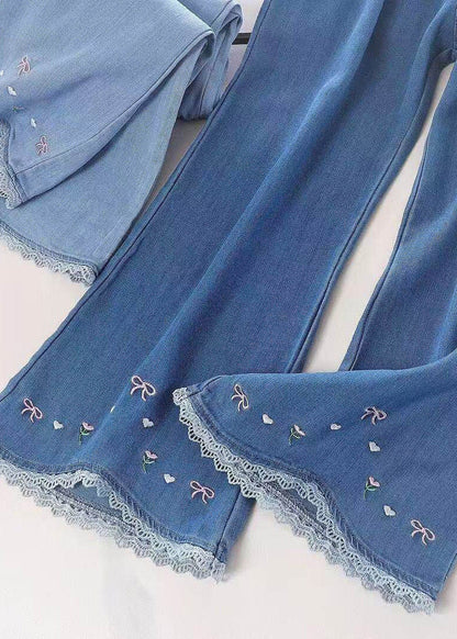 Art Navy Embroideried Pockets Kids Ice Silk Jeans Summer
